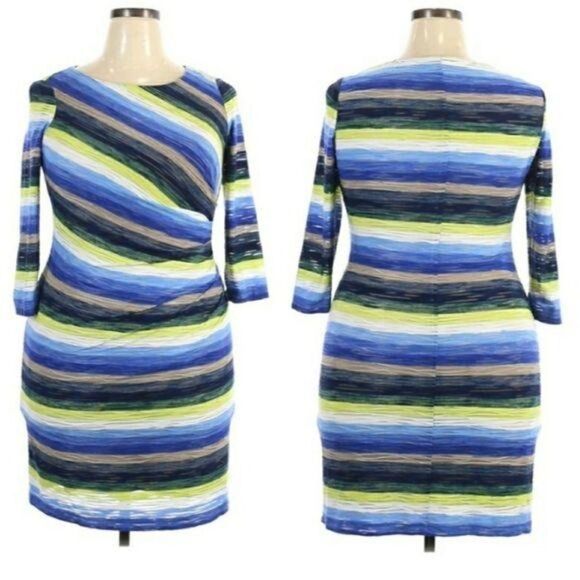 Muse Bandage Bodycon Textured Striped Watercolor Long‎ Sleeve Dress Sz 14 - Picture 1 of 11
